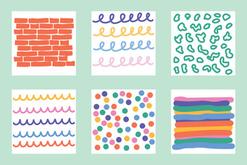 Multicolored doodles, design elements. Textures, creative cards vector isolated.