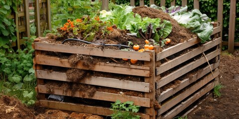 Composting gardening with sustainable techniques, created with Generative AI technology