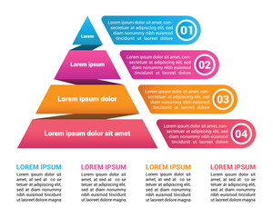 Pyramid Infographic, funnel pyramid business infographic with 4 charts. Template can be edited, recolored, editable. EPS Vector	
