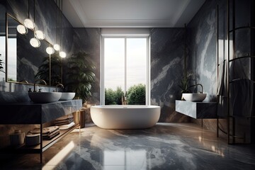Fototapeta na wymiar Design of a luxury modern bathroom. Generative AI