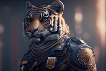 Fototapeta na wymiar tiger dressed in police officer uniform