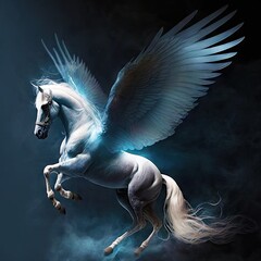 Obraz na płótnie Canvas white Pegasus with striking wings