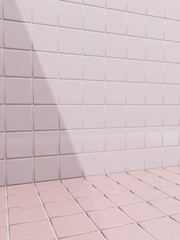 3D Rendering Bathroom or Kitchen Pastel Tiles under Sunlight Background for Toiletries or Kitchenware Product Display