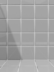 3D Rendering Bathroom or Kitchen Pastel Tiles under Sunlight Background for Toiletries or Kitchenware Product Display