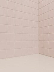 3D Rendering Bathroom or Kitchen Pastel Tiles under Sunlight Background for Toiletries or Kitchenware Product Display