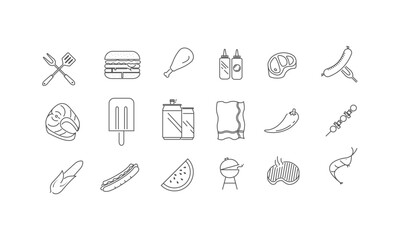 BBQ barbecue and grill related editable stroke outline icons set isolated on white background flat vector illustration. Line icons about barbecue on transparent background.