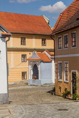 Cobbled street in Cesky Krumlov town, Czech Republic