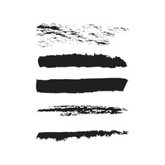 Collection of grungy brushes. Black ink strokes, lines isolated on the white background.