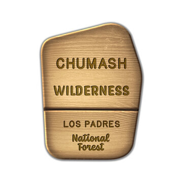 Chumash National Wilderness, Los Padres National Forest wood sign illustration on transparent background