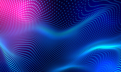 Abstract gradient 3d wave of big data particles digital technology background futuristic vector illustration.Abstract wave moving dots flow particles,hi-tech background.Artificial intelligence. Vector