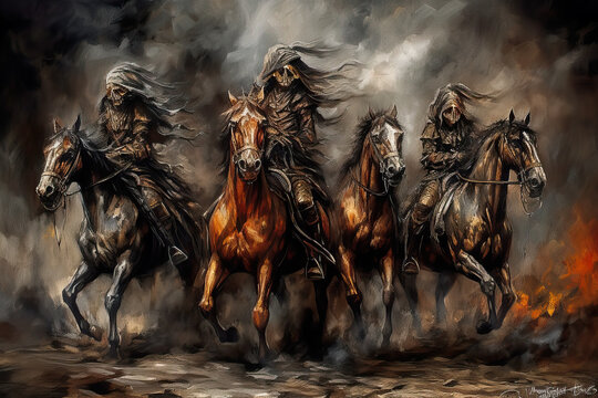 "The Four Horsemen: An Apocalyptic Vision in Oil Paint" Generative AI