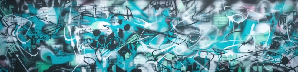 Vibrant colors come alive in this street art mural, expressing the artists creativity through a mix of text and graffiti. Full Frame, Generative AI	