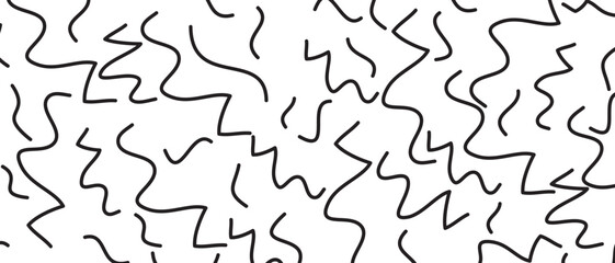 Black scribble line pattern on white background. Hand drawn lines pattern for backdrop design and wallpaper template. Simple classic lines with repeat texture. Lines background, vector illustration