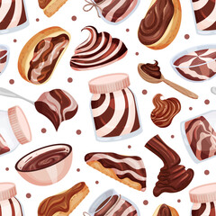 Chocolate Paste Seamless Pattern Design with Sweet Cacao Dessert Vector Template