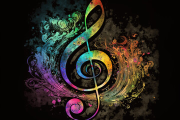 Generative AI. Treble clef with colorful background