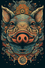 Boar head in chinese guochao style