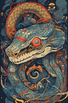 Snake in chinese guochao style