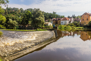 Naklejka premium Pokorny weir at Luznice river in Tabor city, Czech Republic