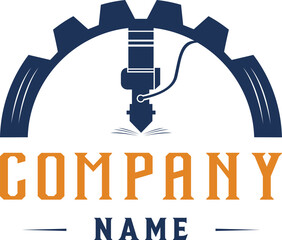 Set of Laser Cutting Machine Logo Design Icon Vector Illustration, CNC Laser Machine Head, Laser Engraving Machine
