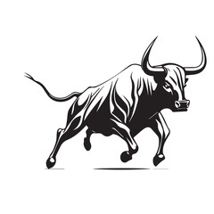 Mascot of running angry bull buffalo. black white line art vector illustration