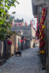 Obraz premium Narrow cobbled alley in Zhangbicun village, Shanxi province, China