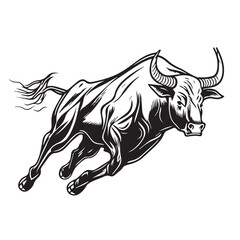 Mascot of running angry bull buffalo. black white line art vector illustration
