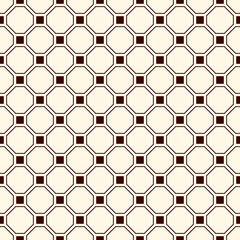 Repeated outline octagons and squares abstract background. Minimalist seamless surface pattern with geometric ornament.