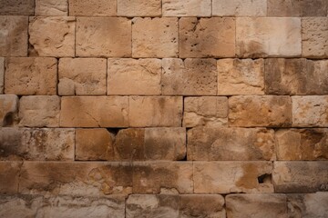 illustration for Old and weathered large stone blocks wall texture. Beige sandstone tones generative ai