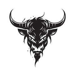 Angry head face mascot of bull buffalo portrait. black white line art vector illustration - obrazy, fototapety, plakaty