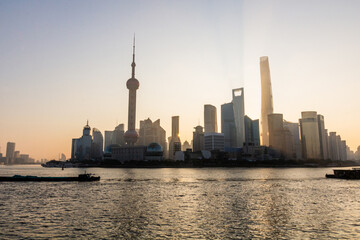 Fototapeta na wymiar Sunrise view of Pudong in Shanghai skyline, China