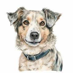 Mixed Breed Medium Sized Dog with Brown Eyes on White Backdrop Pet Illustration [Generative AI]
