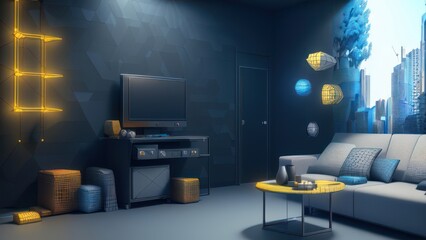 Modern room with modern furniture. Generative AI