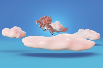 background image chinese dragon flying in the sky among the clouds. 3d rendering