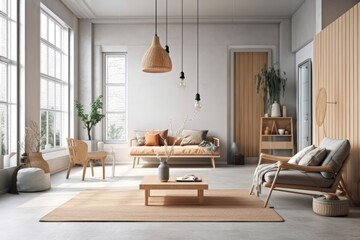 Beautiful modern room interior. bright and tidy style. Generative AI