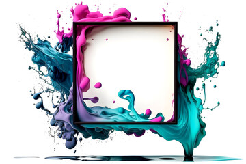 Fototapeta na wymiar Frame with rainbow paint splash. Neural network AI generated art