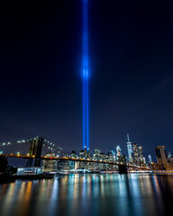 Brooklyn Bridge in New York City with 9/11 Tribute Light