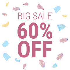 Discount coupon template with spring clothes sale. Design of a colorful banner, poster on a white background. Vector illustration...