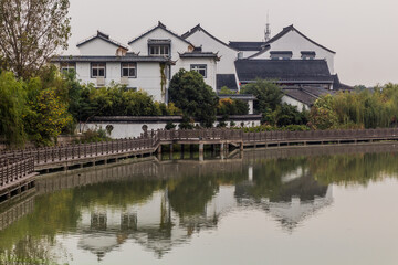 Fototapeta na wymiar Riverside houses in Luzhi water town, Jiangsu province, China