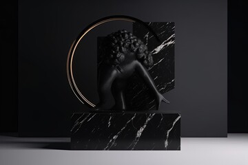 illustration for 3d background podium stone display black abstract geometric shapes levitating luxury pedestal for product presentation with statue cosmetic beauty trendy stand studio