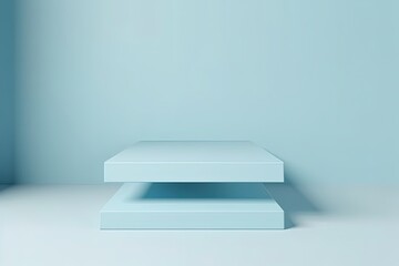 illustration for 3d pastel blue display podium square levitating shelf for product promotion with copy space clean minimalist empty template with mockup