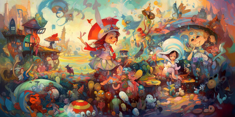 "Whimsical and playful oil painting interpretation" Generative AI