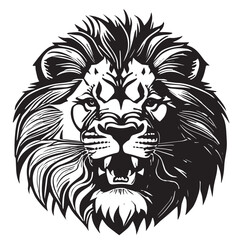 Angry head face mascot of lion king. black white line art vector illustration