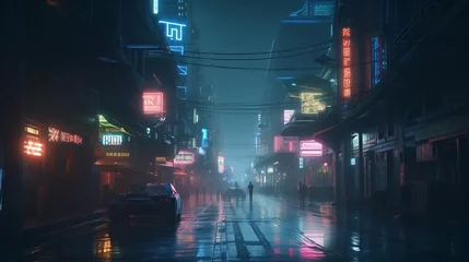 Foto op Canvas Cinematic Cyberpunk City: Stunning Nightscapes of Futuristic Metropolis with AI-Powered HUID and Insane Details by ChatGPT - Hyper-Detailed Timelapse, Generative AI © Vipers