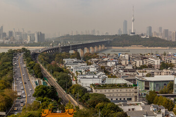 Fototapeta premium First Bridge over Yangzi river (Chang Jiang) in Wuhan, Hubei province, China