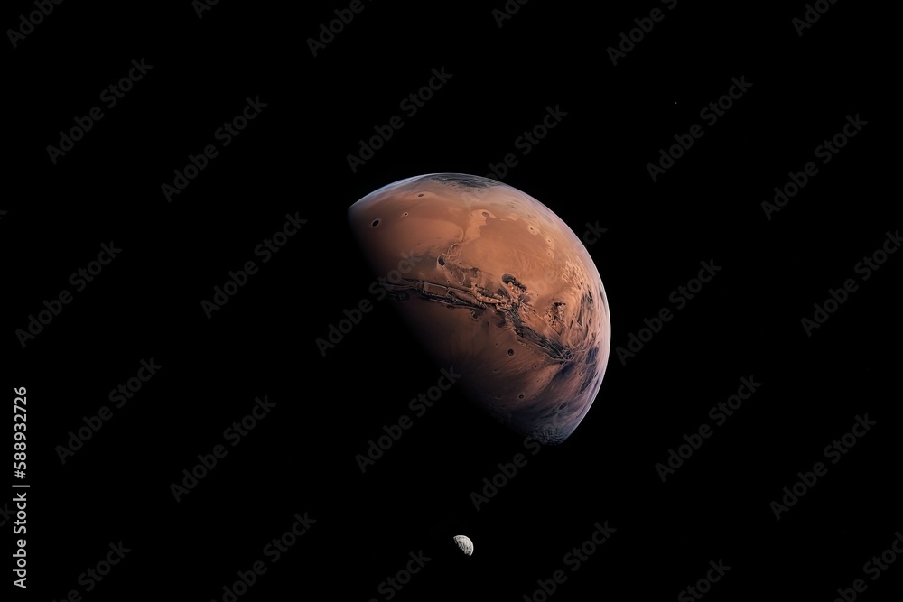 Wall mural planet with a small moon in the background against a starry space. generative ai