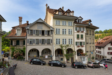 Naklejka premium Apartment and office buildings on Nydeggstalden st in Bern, Switzerland