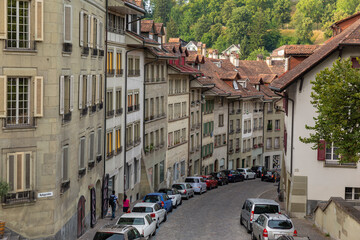 Apartment and office buildings on Nydeggstalden st in Bern, Switzerland