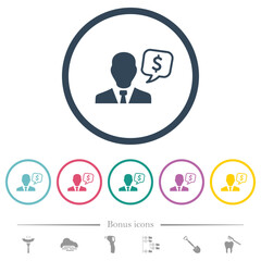 Dollar financial advisor flat color icons in round outlines
