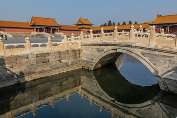Fototapeta na wymiar Bridge over the Golden Stream in the Forbidden City in Beijing, China