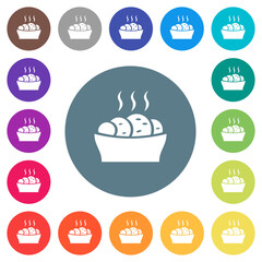 Fresh cake flat white icons on round color backgrounds